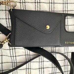 Bandolier Black Crossbody Phone Case with Gold Accents